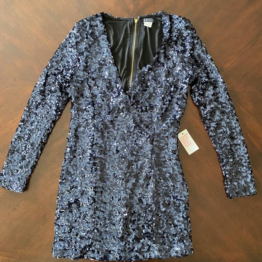 Venus Black Sequin V Neck Dress